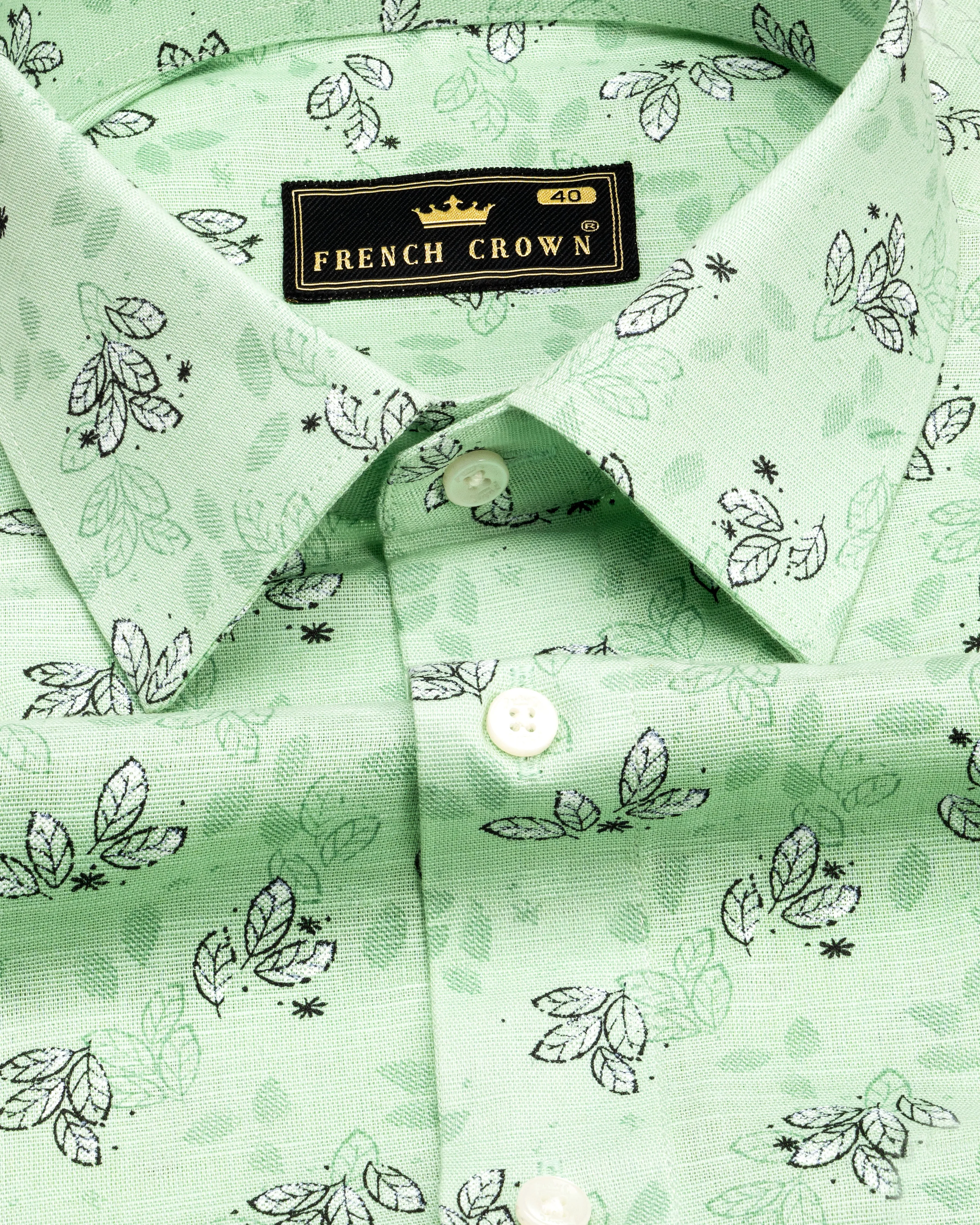 Beryl Green Ditsy Textured Luxurious Linen Shirt