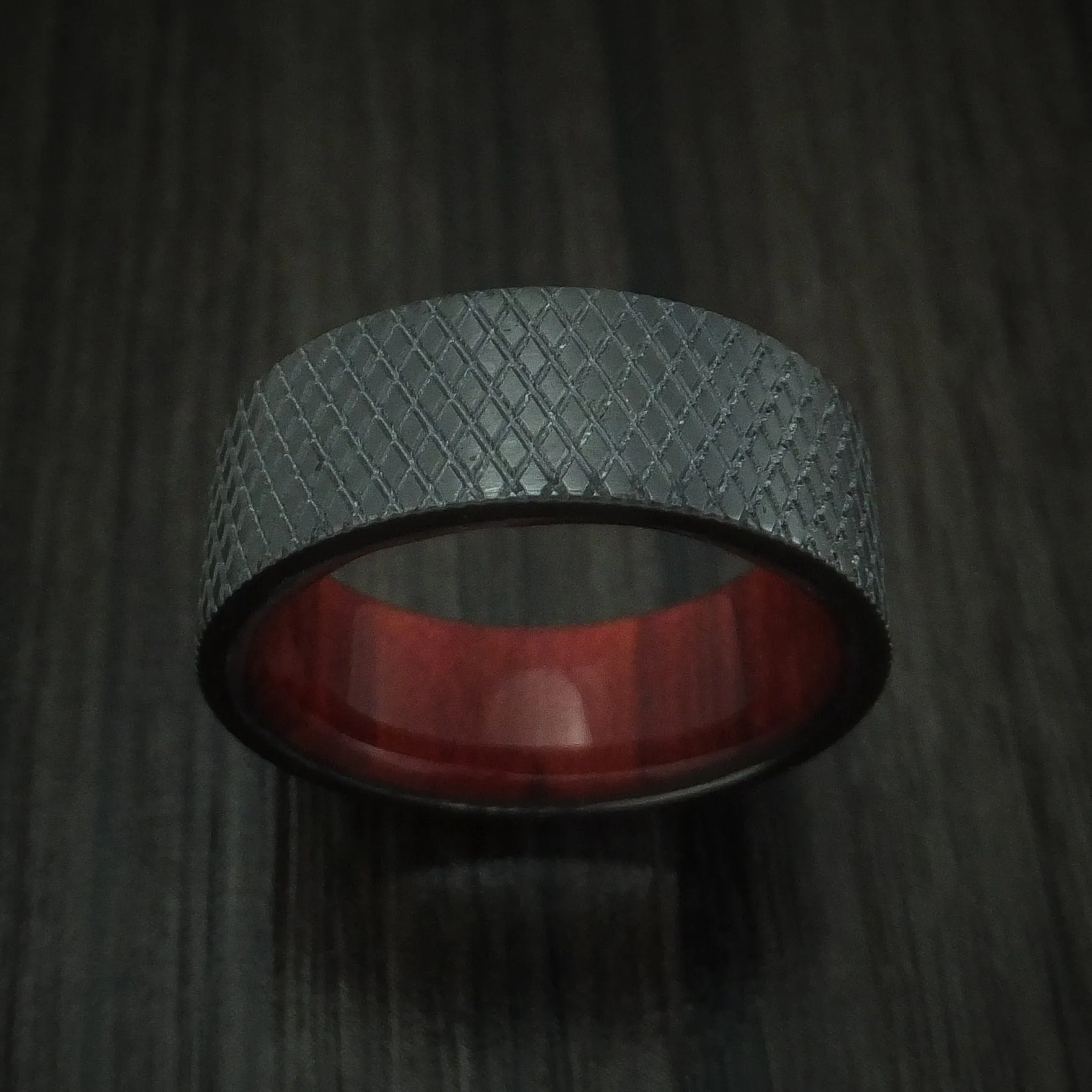 Black Titanium Knurl Men's Ring with Wood Sleeve Custom Made