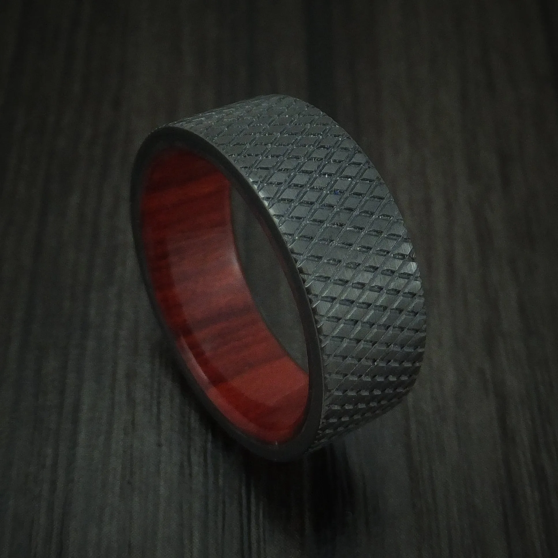 Black Titanium Knurl Men's Ring with Wood Sleeve Custom Made