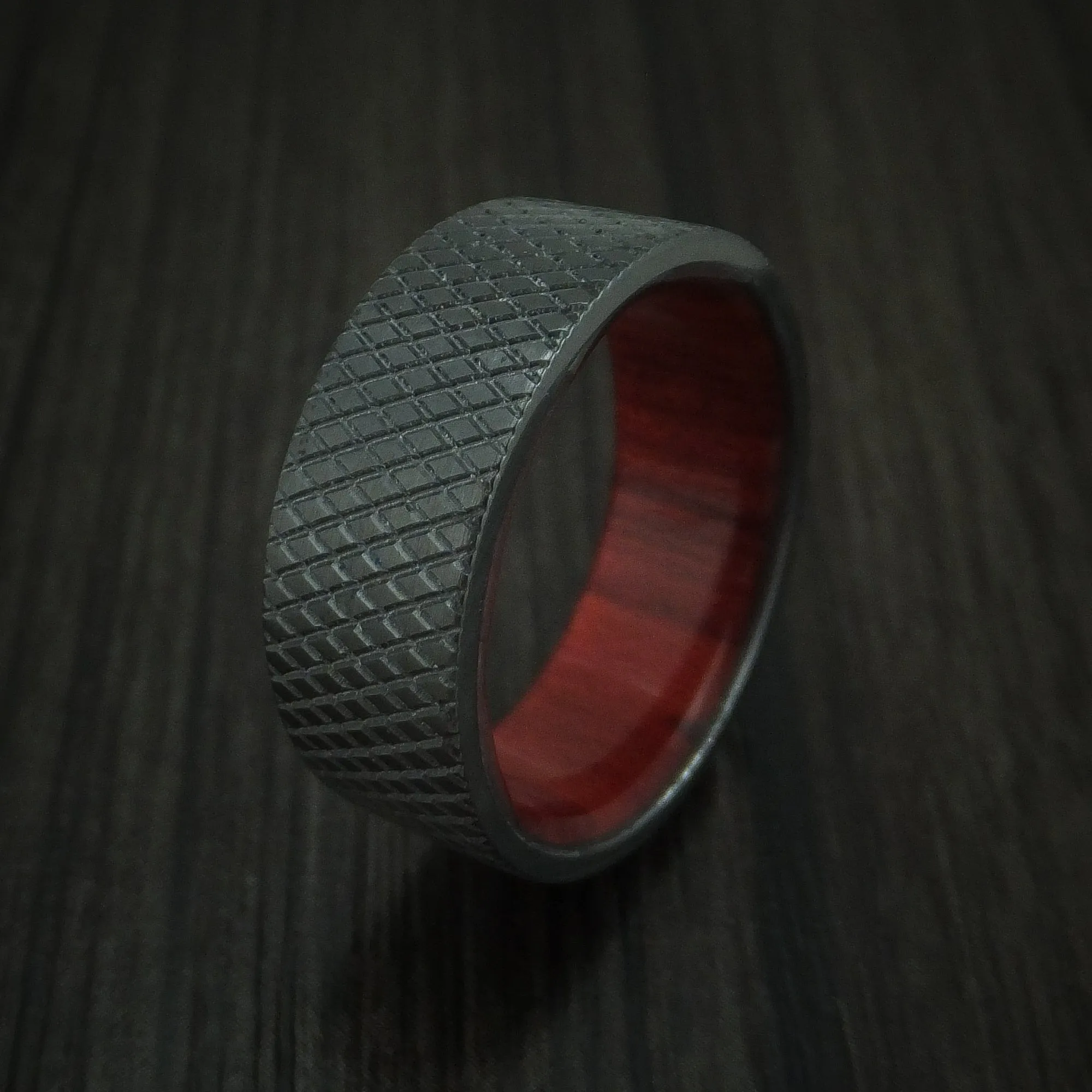 Black Titanium Knurl Men's Ring with Wood Sleeve Custom Made