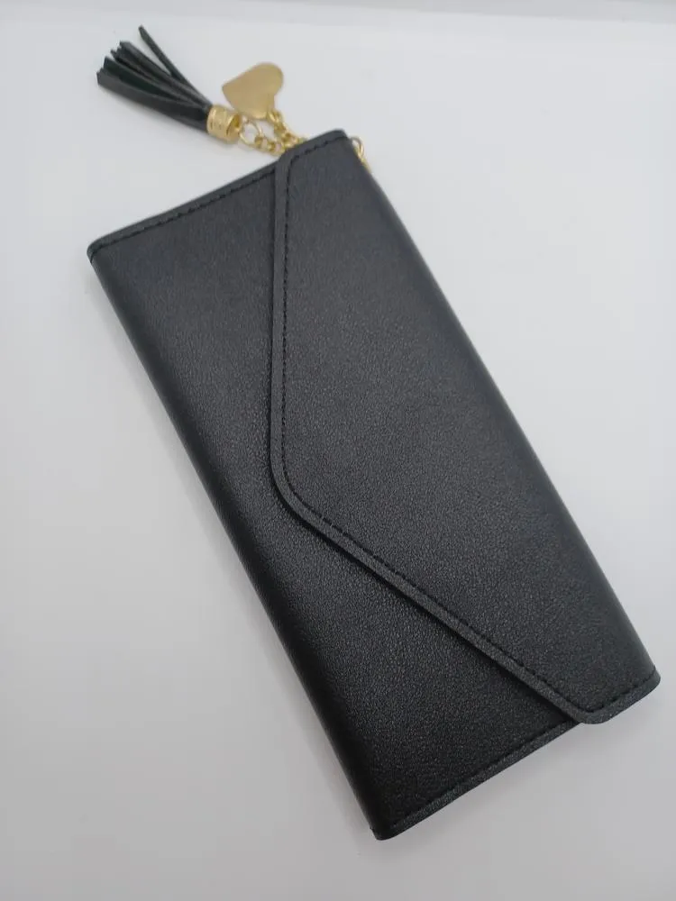Black Wallet w/ Gold Heart Charm & Tassel
