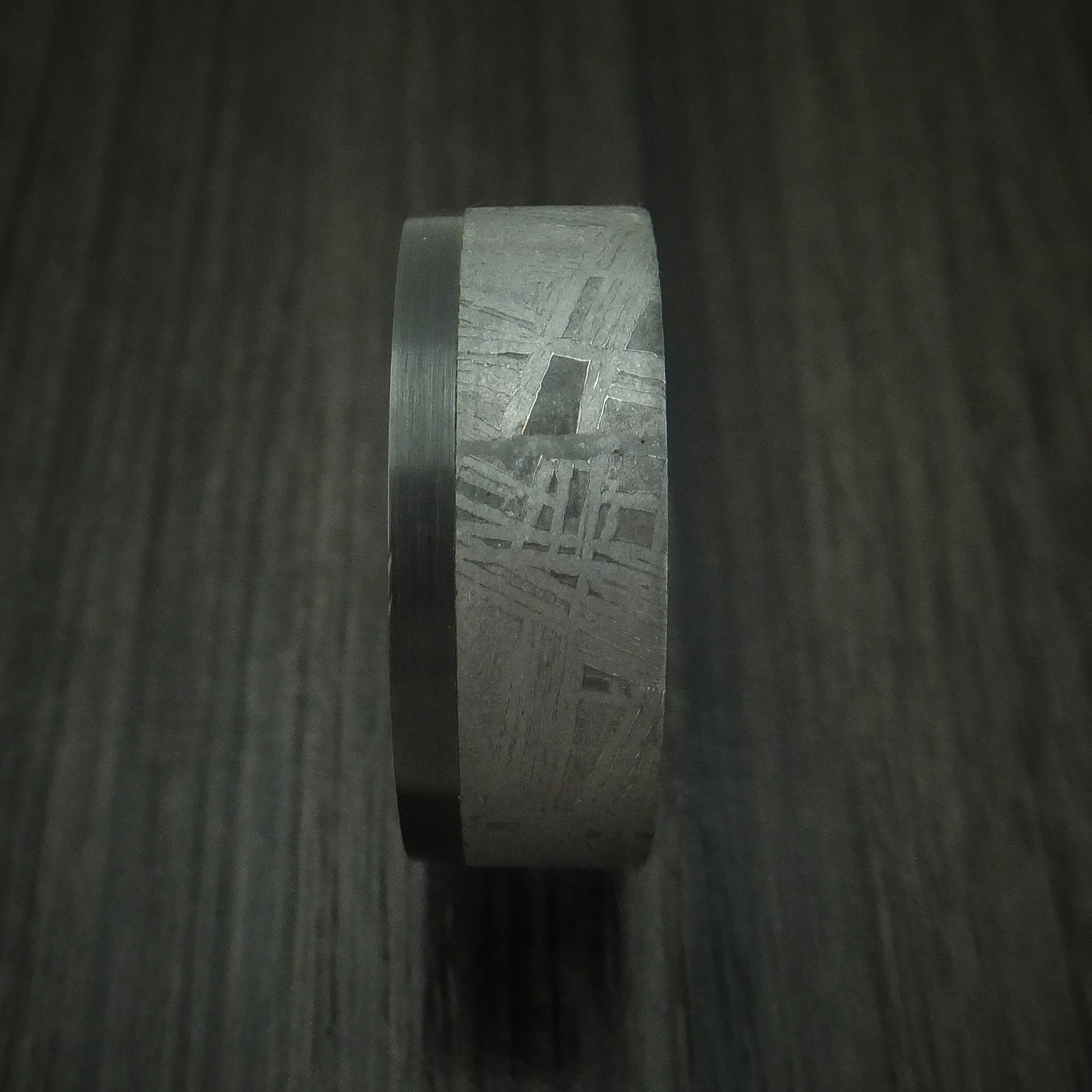 Black Zirconium and Gibeon Meteorite Men's Ring Custom Made Men's Ring