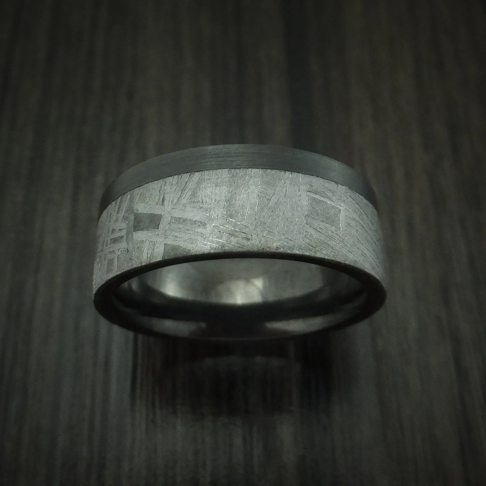 Black Zirconium and Gibeon Meteorite Men's Ring Custom Made Men's Ring