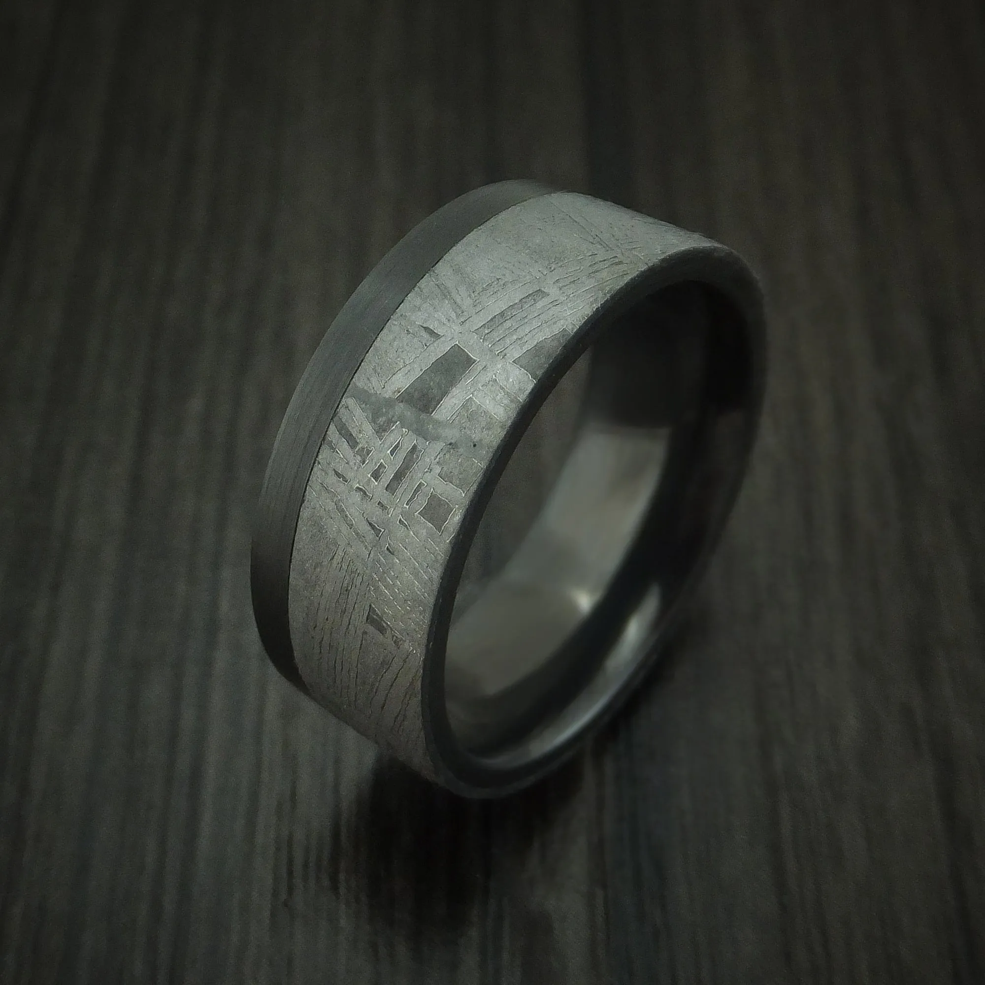 Black Zirconium and Gibeon Meteorite Men's Ring Custom Made Men's Ring
