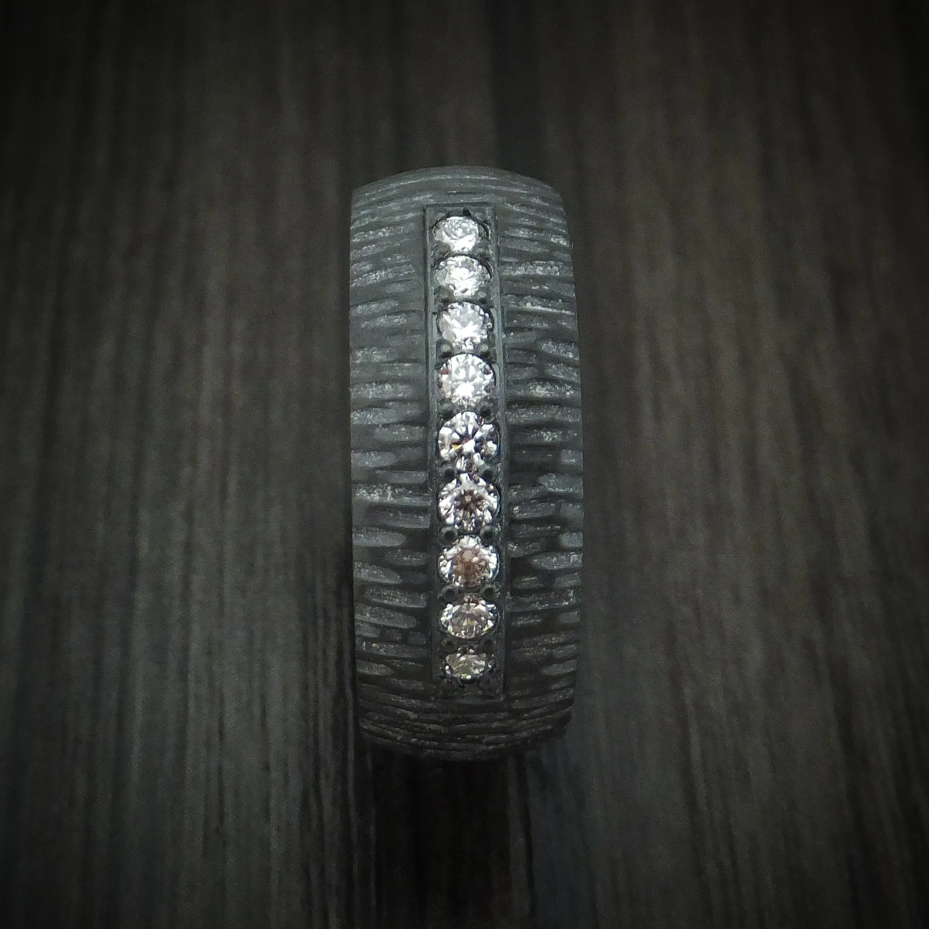Black Zirconium and Lab Diamond Men's Ring Custom Made