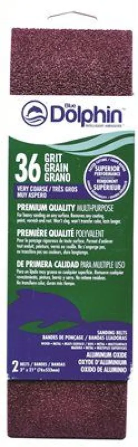 Blue Dolphin Aluminum Oxide Sandpaper Belts' 3 In. X 21 In.' 36 Grit' 2 Pack