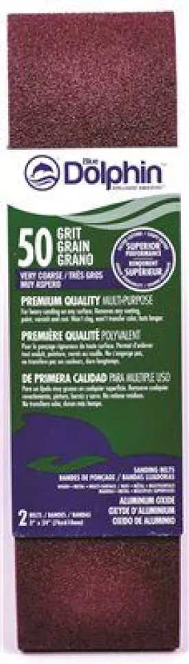 Blue Dolphin Aluminum Oxide Sandpaper Belts' 3 In. X 24 In.' 50 Grit' 2 Pack