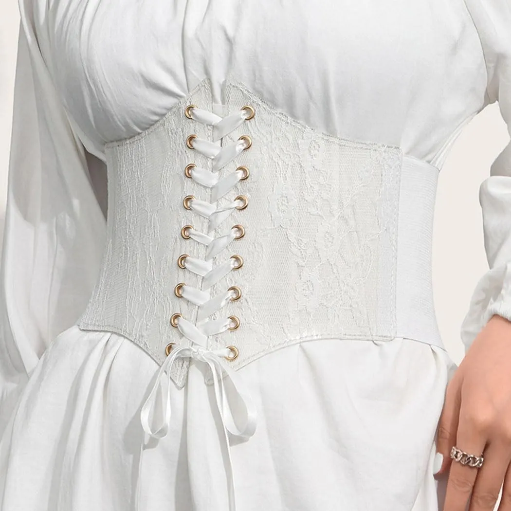 BODIY Women Lace Corset Belts Elastic Cinch Belt Tied Waspie Wide Waist Bustiers for Dress