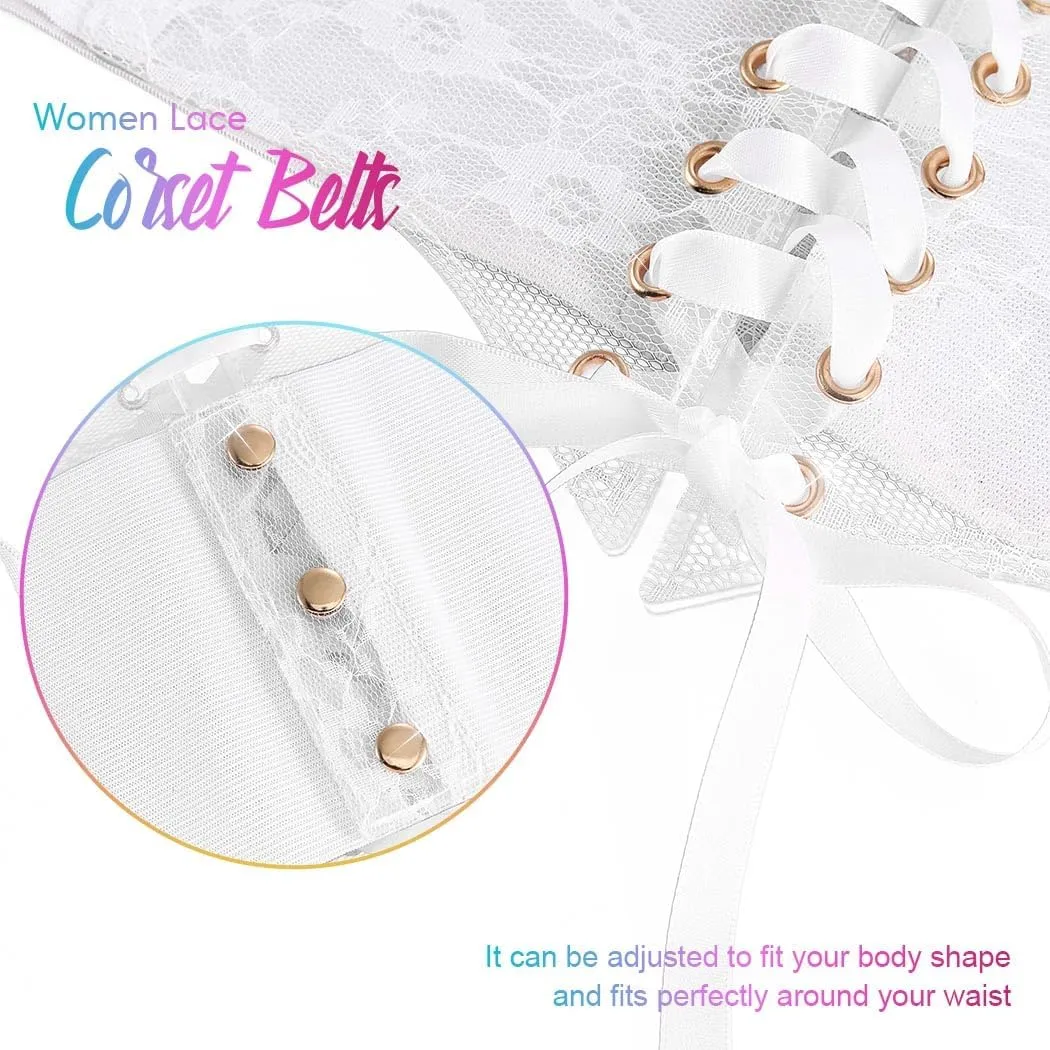 BODIY Women Lace Corset Belts Elastic Cinch Belt Tied Waspie Wide Waist Bustiers for Dress