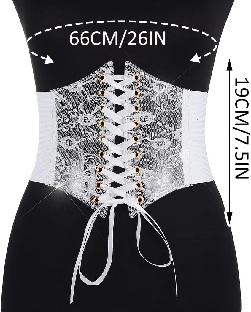 BODIY Women Lace Corset Belts Elastic Cinch Belt Tied Waspie Wide Waist Bustiers for Dress
