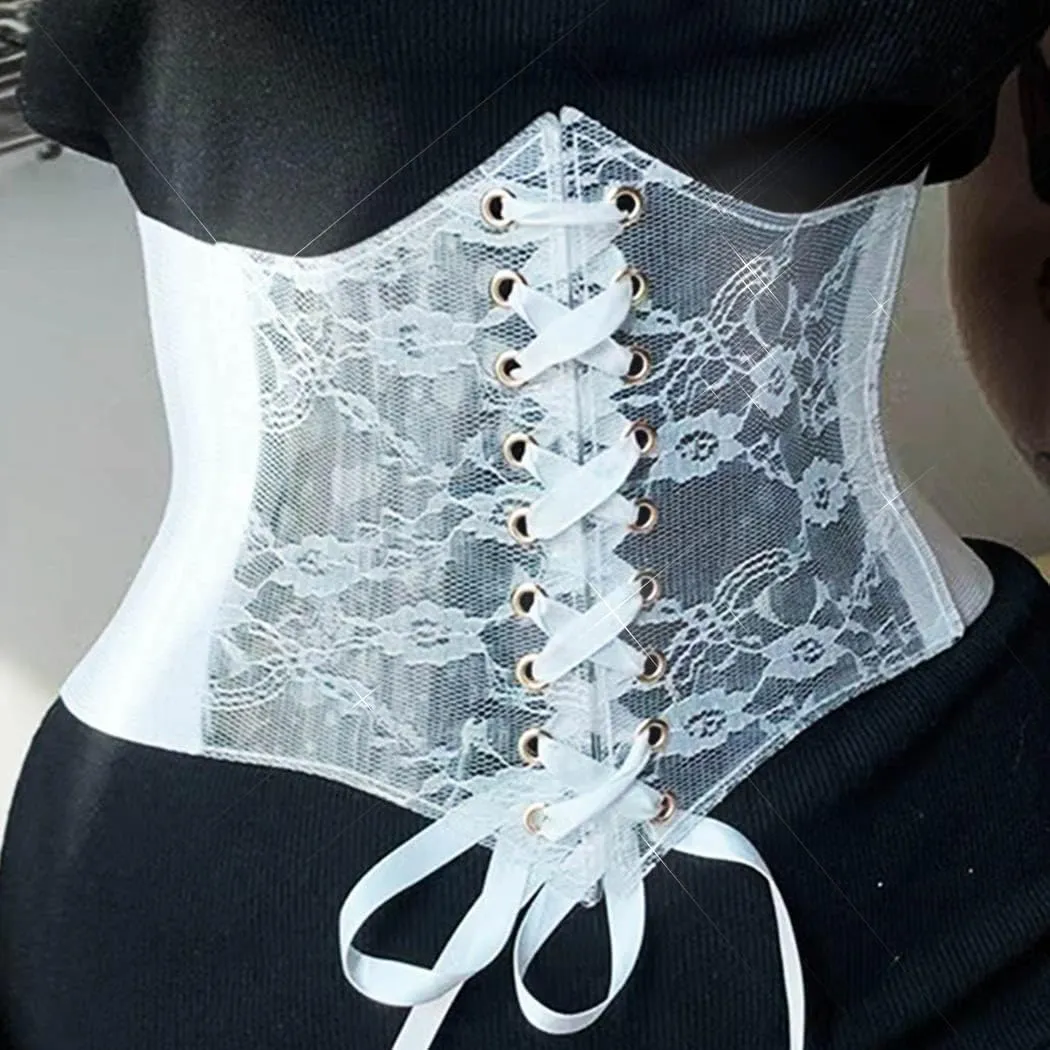 BODIY Women Lace Corset Belts Elastic Cinch Belt Tied Waspie Wide Waist Bustiers for Dress