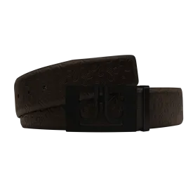 Brown Db Icon Pattern Embossed Leather Belt With Black Db Classic Thru Buckle