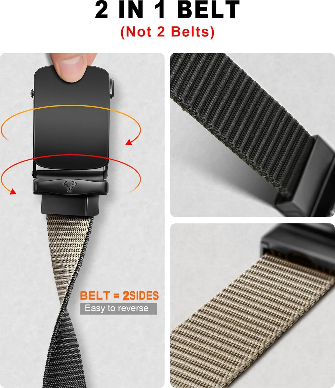 BULLIANT Men Belt-Reversible Ratchet Belt Stretchable for Gift Men Work Casual Golf 1 3/8"-Cut For Fit -2 In 1Belt