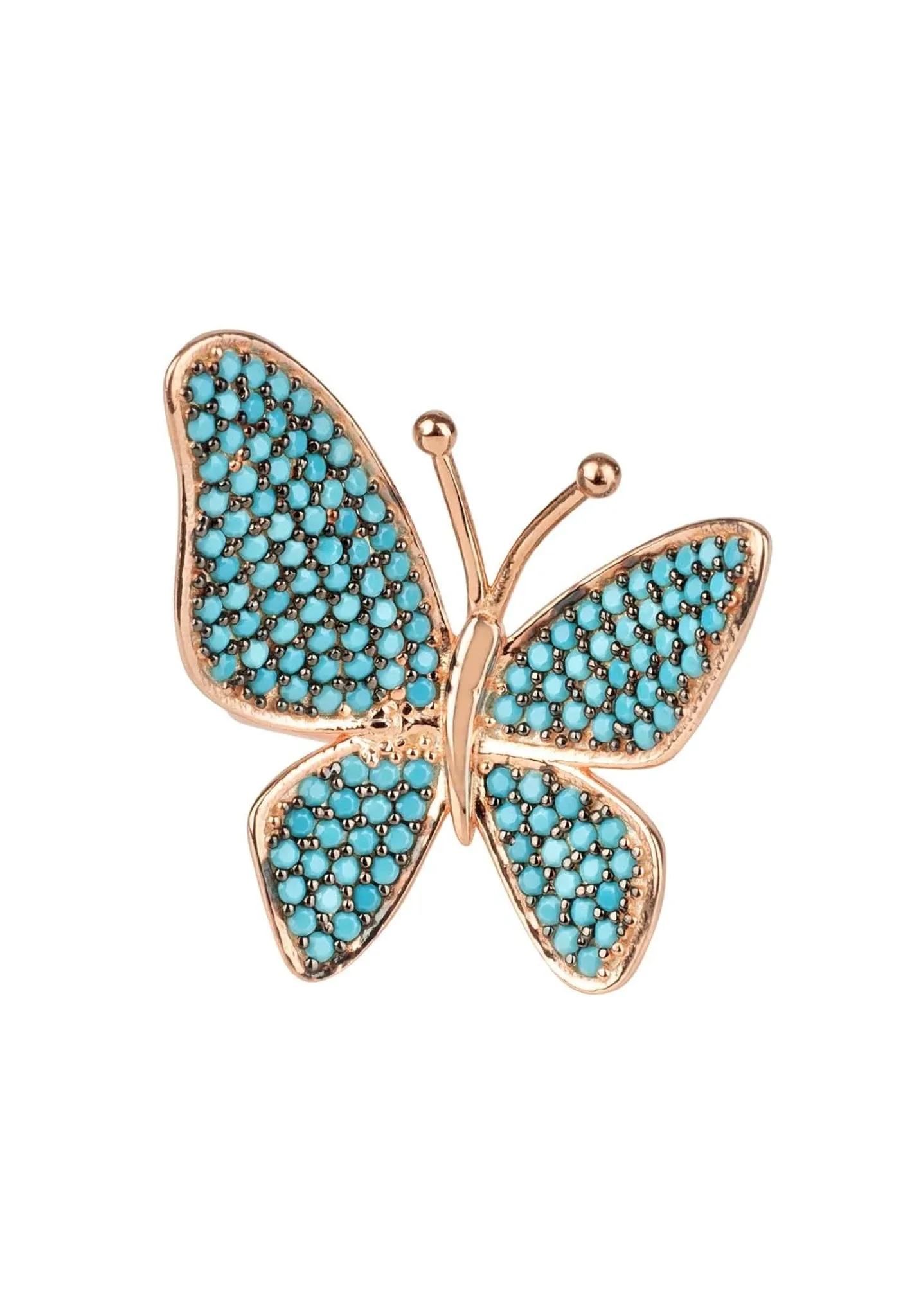 Butterfly Cocktail Ring Blue Turquoise Rosegold