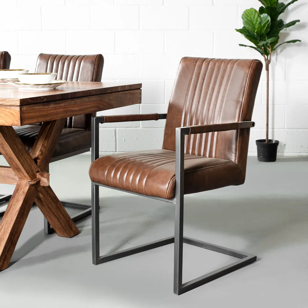 Caleb - Classic Vintage-Style Brown Leather Industrial Armchair