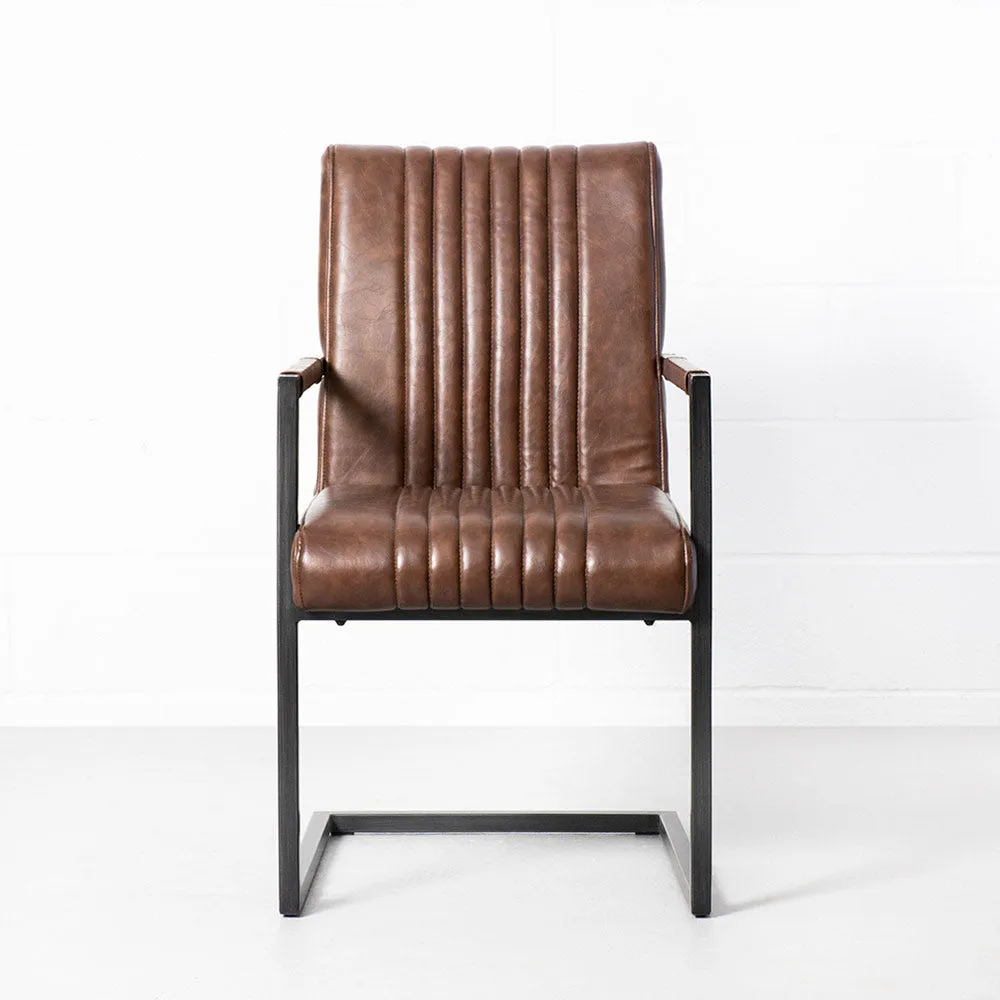 Caleb - Classic Vintage-Style Brown Leather Industrial Armchair