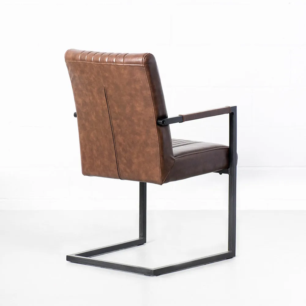Caleb - Classic Vintage-Style Brown Leather Industrial Armchair