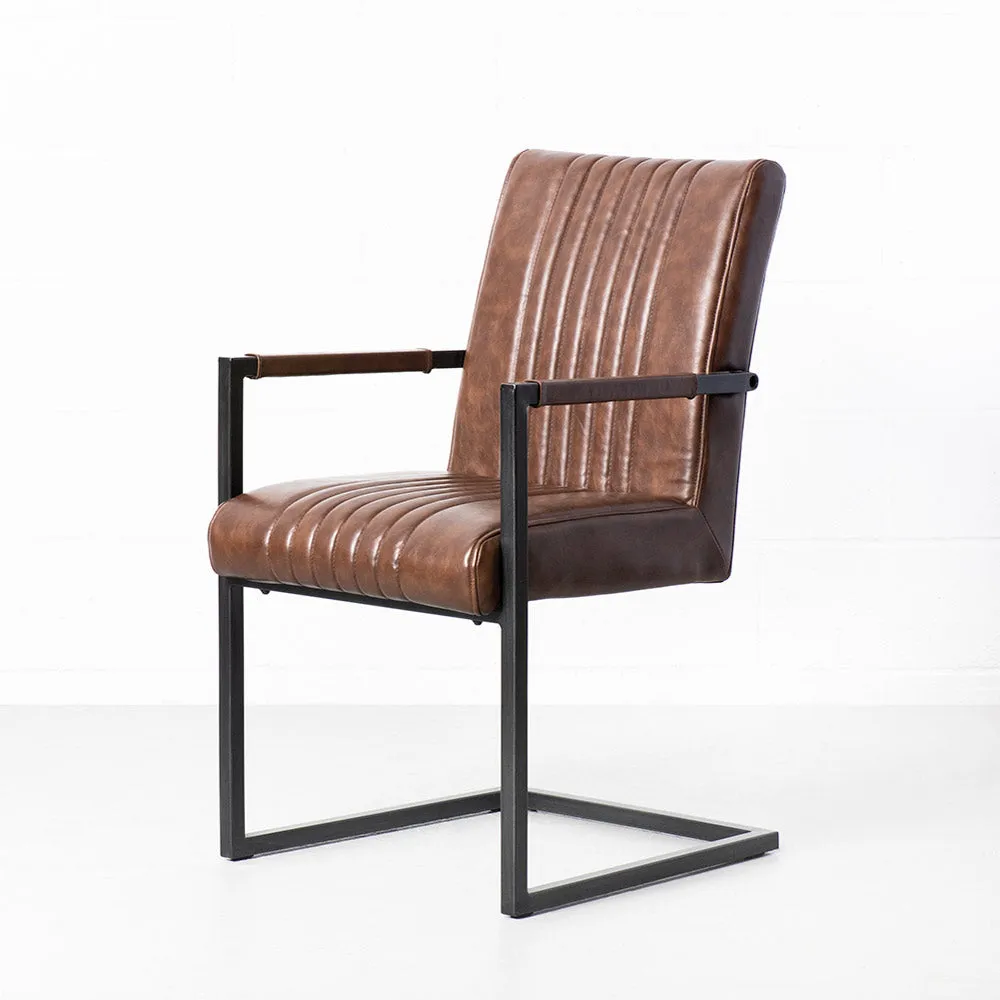 Caleb - Classic Vintage-Style Brown Leather Industrial Armchair