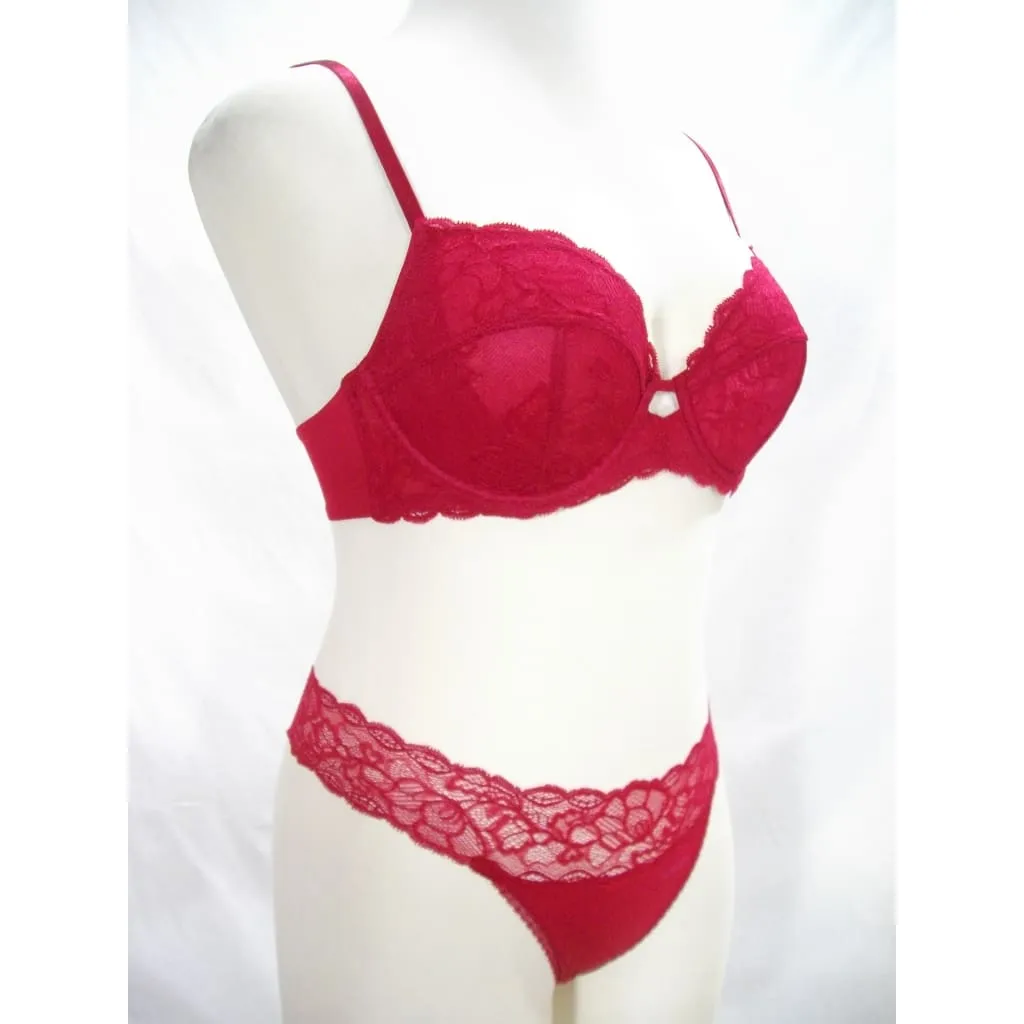 Calvin Klein QF1741 Seductive Comfort With Lace Full Coverage UW Bra 40B & QF1199 Seductive Comfort Thong LARGE Cranberry NWT