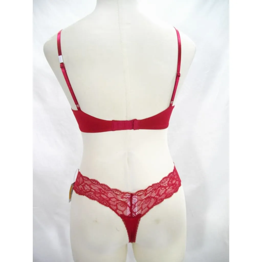 Calvin Klein QF1741 Seductive Comfort With Lace Full Coverage UW Bra 40B & QF1199 Seductive Comfort Thong LARGE Cranberry NWT