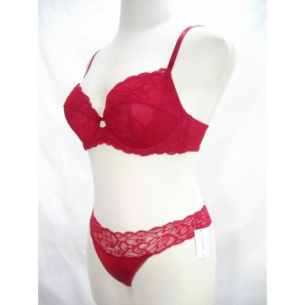 Calvin Klein QF1741 Seductive Comfort With Lace Full Coverage UW Bra 40B & QF1199 Seductive Comfort Thong LARGE Cranberry NWT