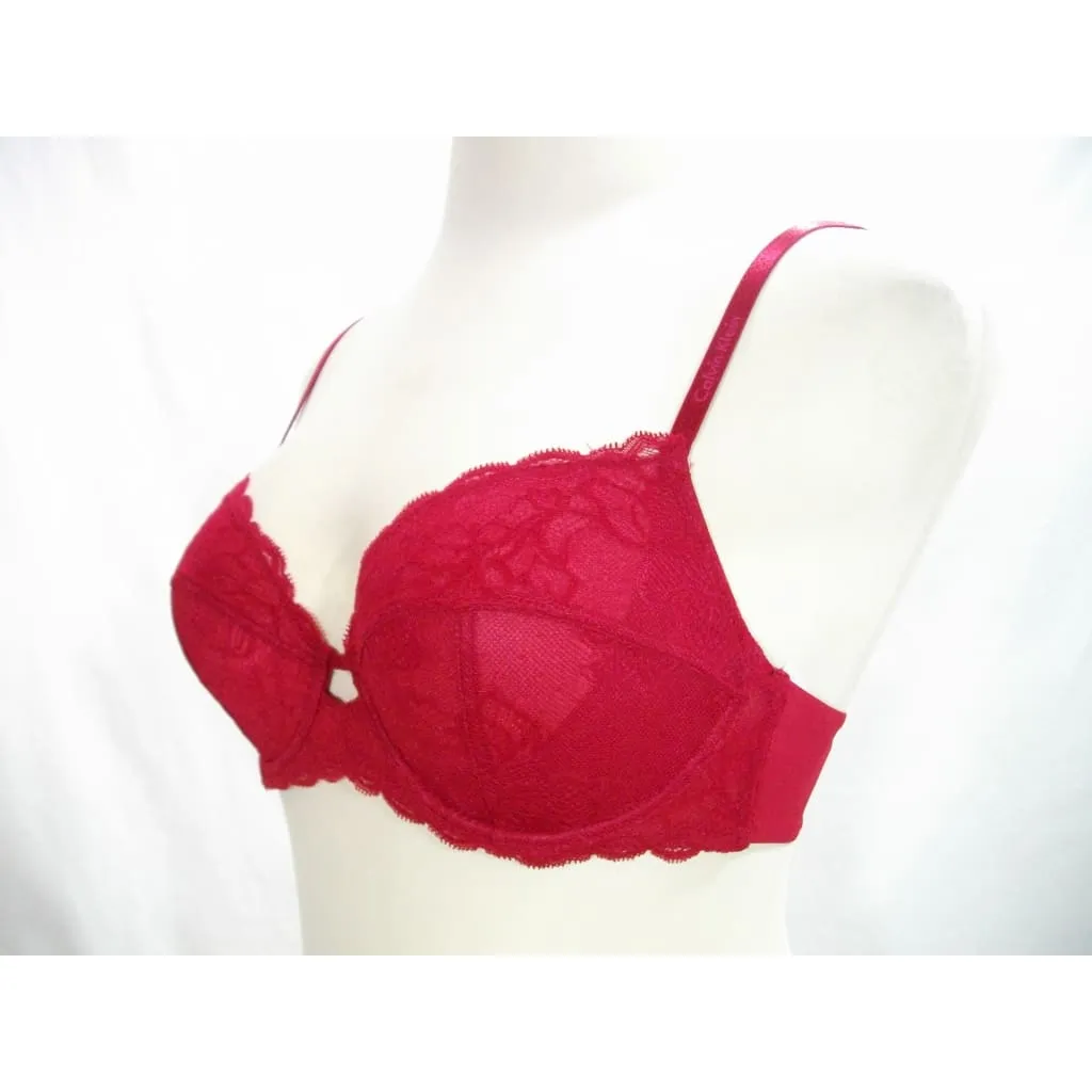 Calvin Klein QF1741 Seductive Comfort With Lace Full Coverage UW Bra 40B & QF1199 Seductive Comfort Thong LARGE Cranberry NWT