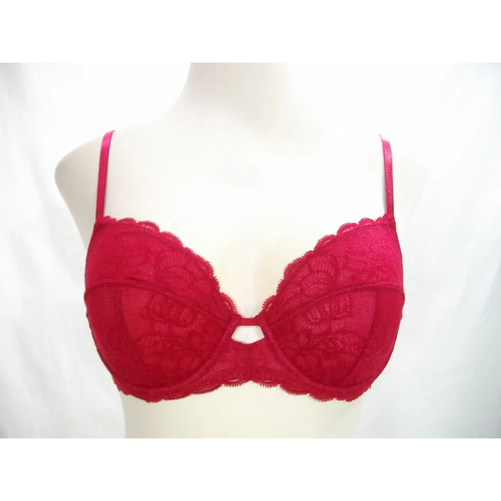 Calvin Klein QF1741 Seductive Comfort With Lace Full Coverage UW Bra 40B & QF1199 Seductive Comfort Thong LARGE Cranberry NWT