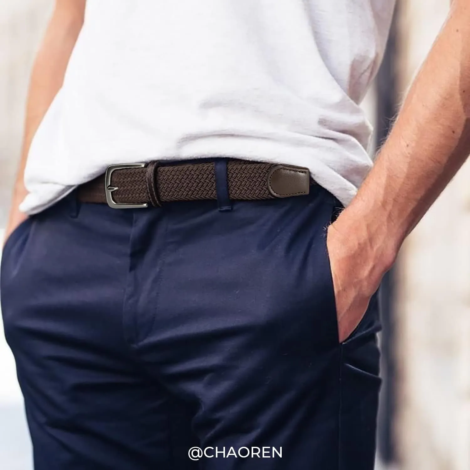 CHAOREN Stretch Belts for Men - Braided Elastic Golf Belt for Men 1 3/8"- Gift for Casual Jeans Shorts