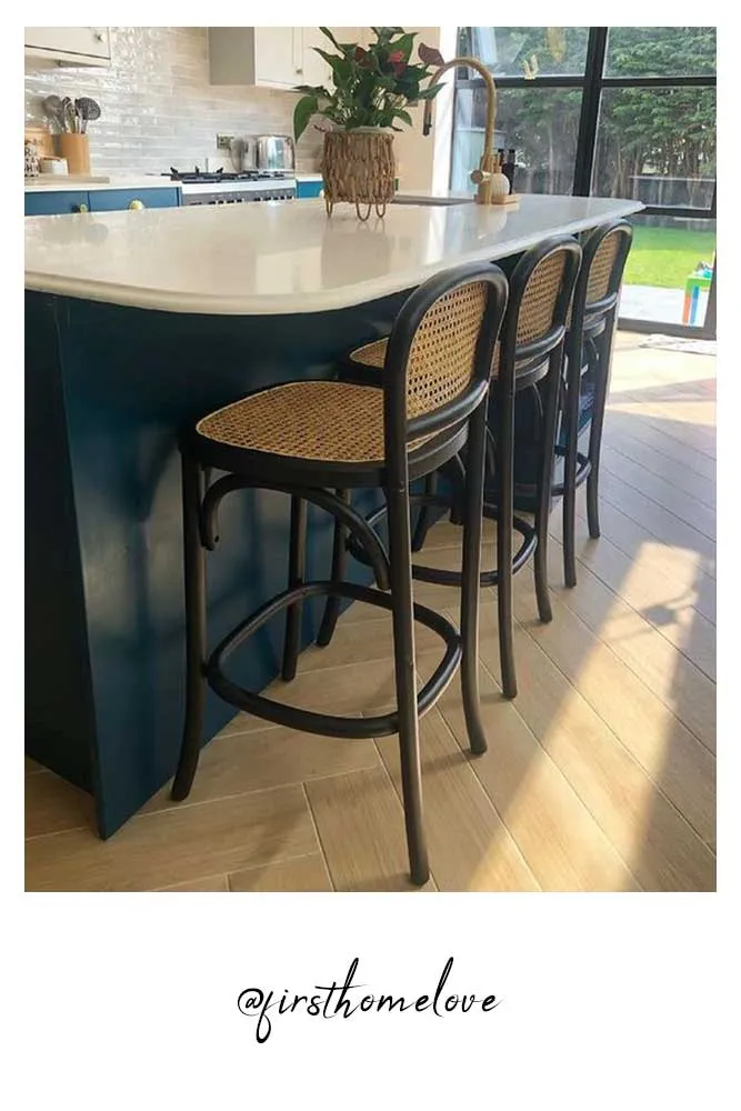 Chez Pitou Black Wood & Woven Cane Bar Stool
