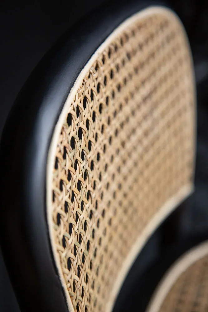 Chez Pitou Black Wood & Woven Cane Bar Stool
