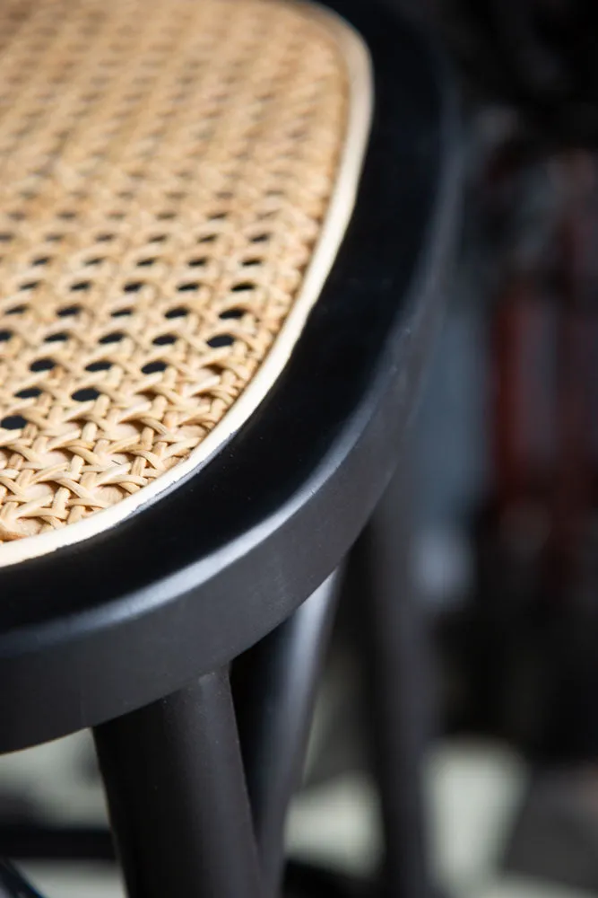 Chez Pitou Black Wood & Woven Cane Bar Stool