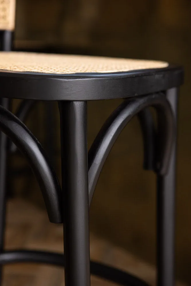 Chez Pitou Black Wood & Woven Cane Bar Stool