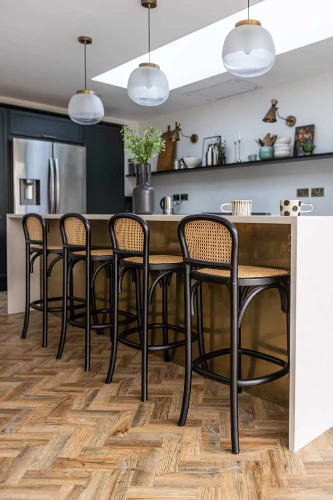 Chez Pitou Black Wood & Woven Cane Bar Stool