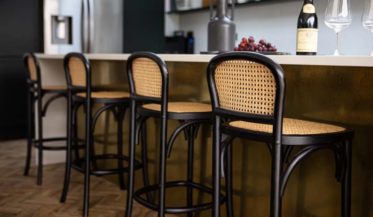 Chez Pitou Black Wood & Woven Cane Bar Stool