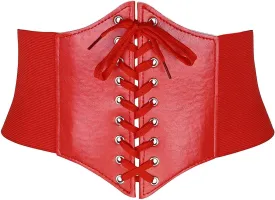 CHIC DIARY Women Corset Belt PU Leather Belts Elastic Wide Lace-up Waist Belts Black Cinch Belts Stretchy Plus Size Waistband