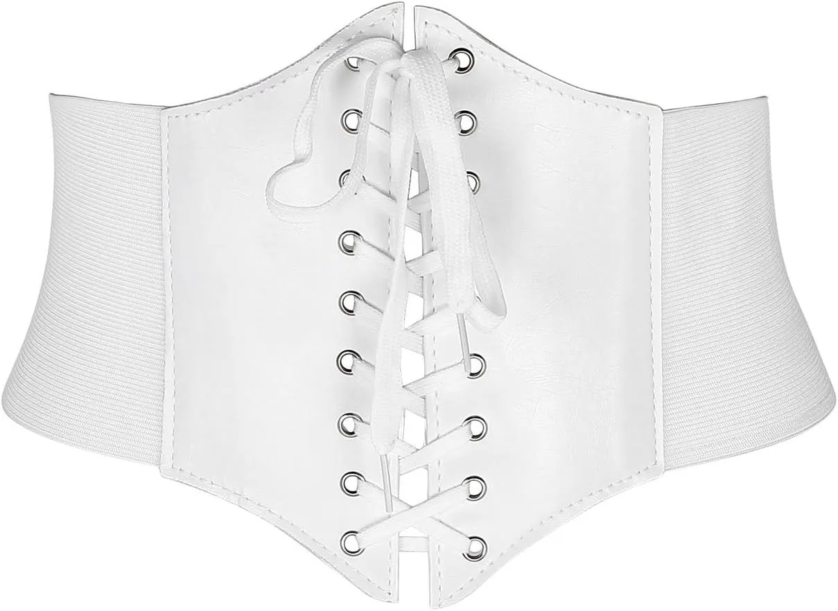 CHIC DIARY Women Corset Belt PU Leather Belts Elastic Wide Lace-up Waist Belts Black Cinch Belts Stretchy Plus Size Waistband