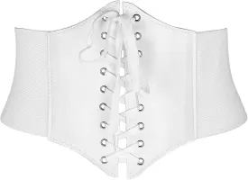 CHIC DIARY Women Corset Belt PU Leather Belts Elastic Wide Lace-up Waist Belts Black Cinch Belts Stretchy Plus Size Waistband
