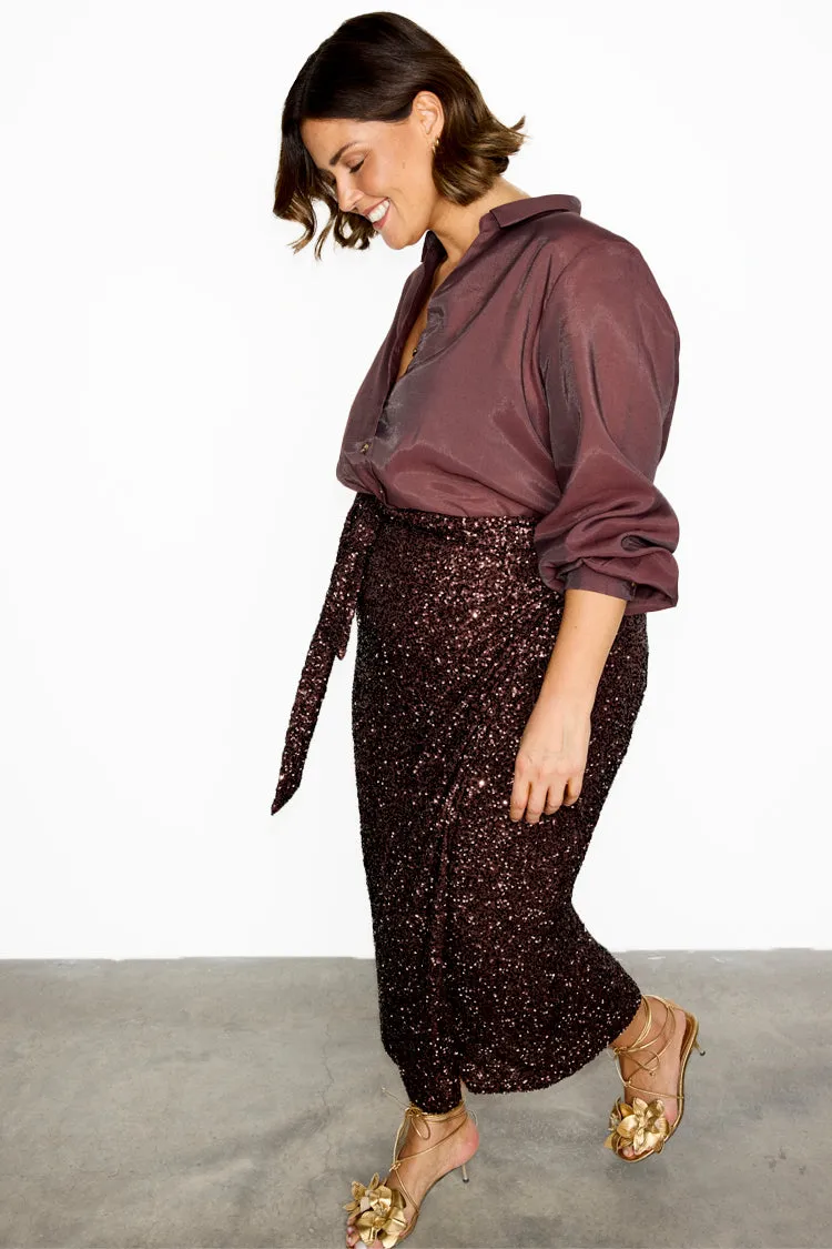 Sequin-Embellished Chocolate Jaspre Skirt