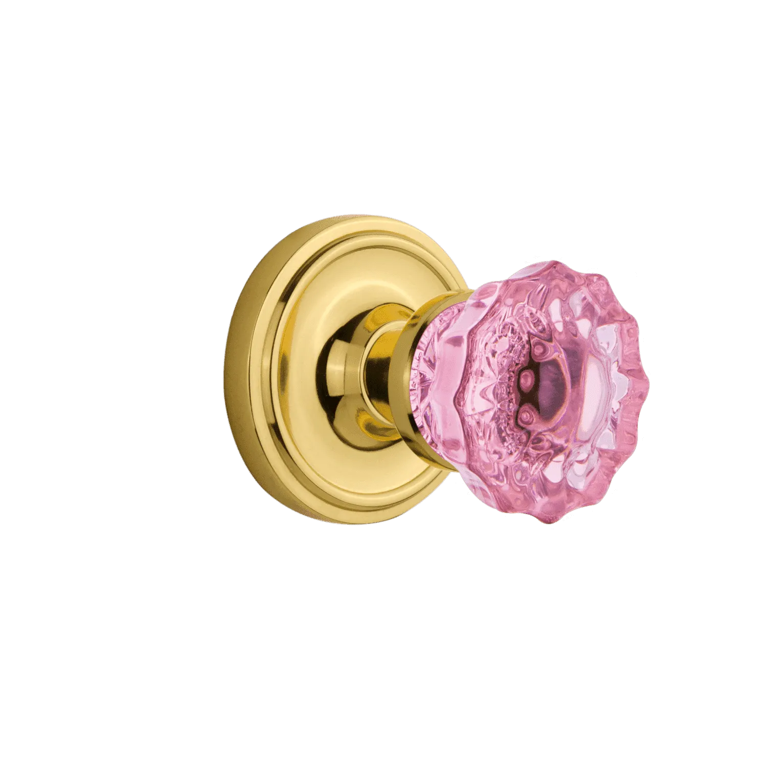 Classic Rosette with Pink Crystal Knob in Unlacquered Brass