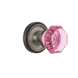 Classic Rosette with Pink Waldorf Knob in Antique Pewter