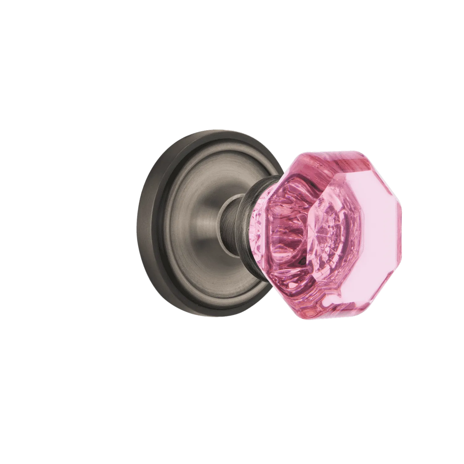 Classic Rosette with Pink Waldorf Knob in Antique Pewter