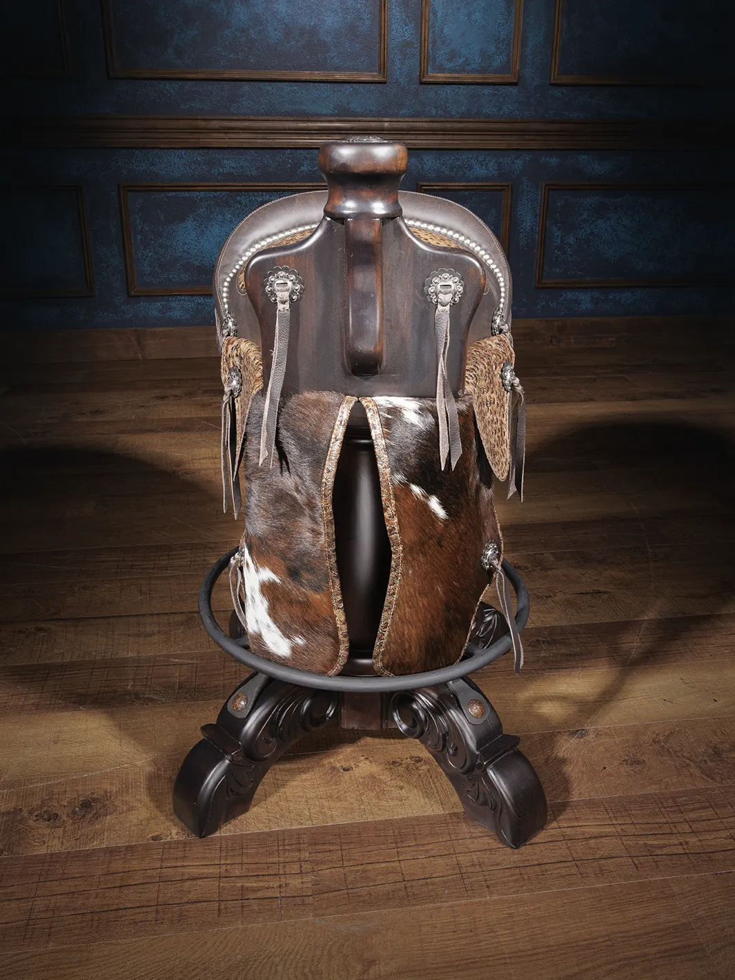 Cowboy Mocha Stud Leather Saddle Bar Stool