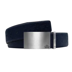 Dark Blue Db Icon Pattern Embossed Leather Belt With Silver Druh Db Classic Block Buckle