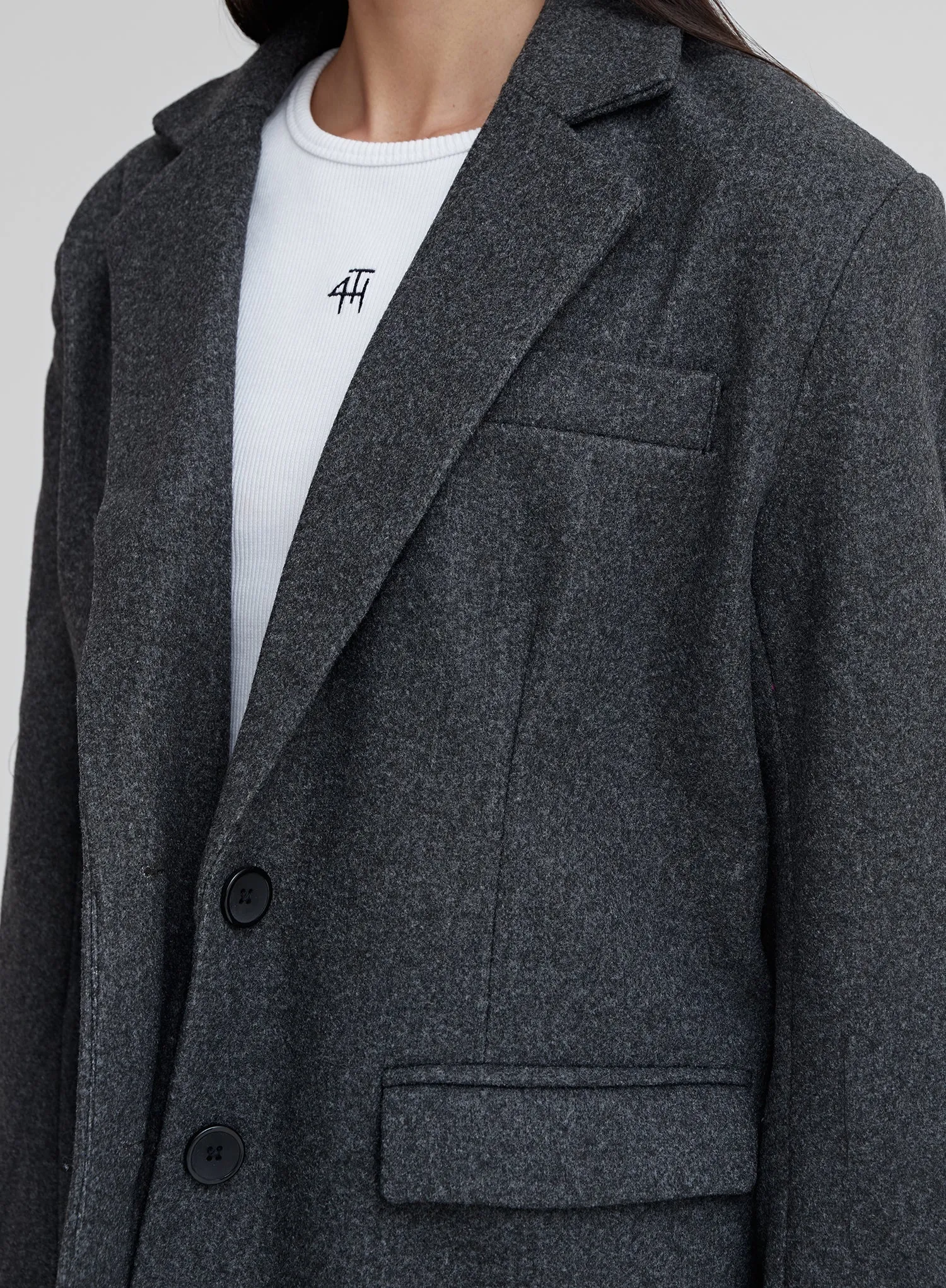 Dark Grey Textured Wool Blazer - Ellea