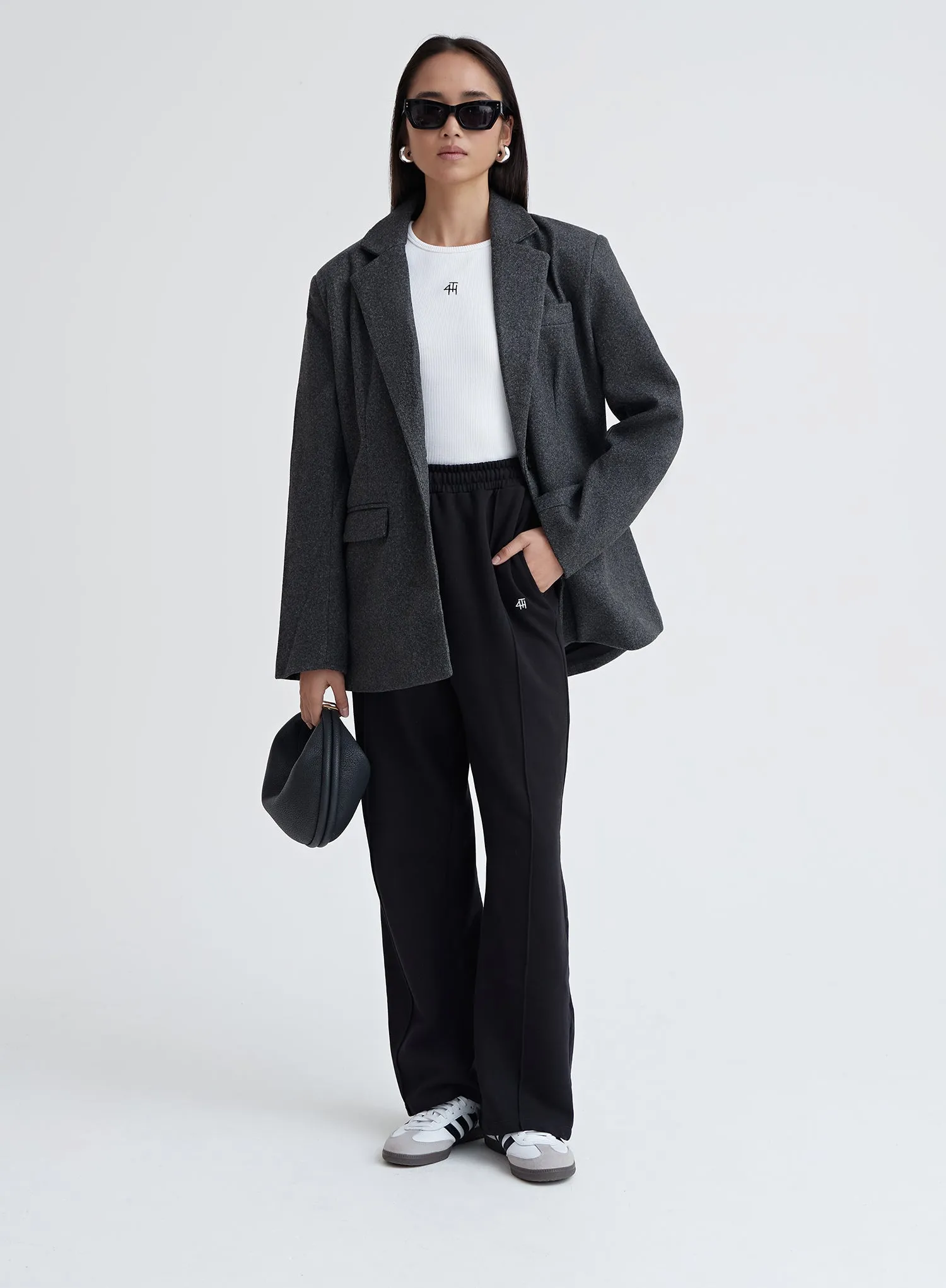 Dark Grey Textured Wool Blazer - Ellea