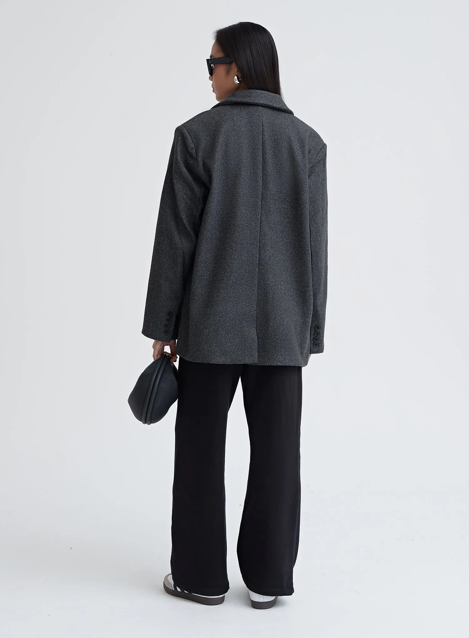 Dark Grey Textured Wool Blazer - Ellea