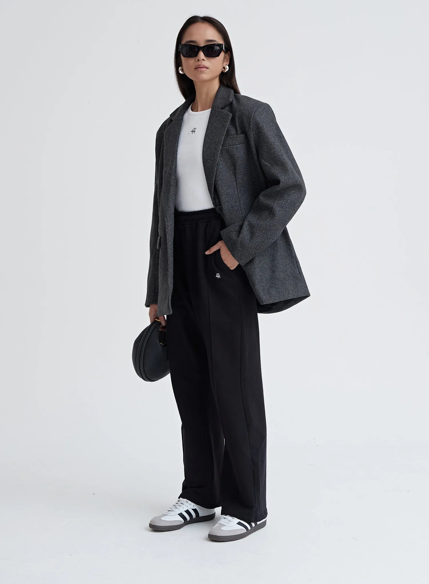 Dark Grey Textured Wool Blazer - Ellea