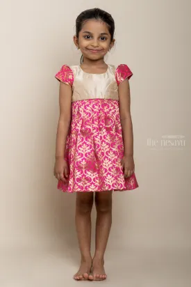 Deep Pink Intricate Silk Frock For New Born Baby Girls