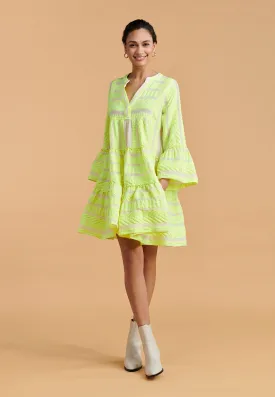DEVOTION TWINS Ella Mini Dress | NEON LIME on OFF WHITE