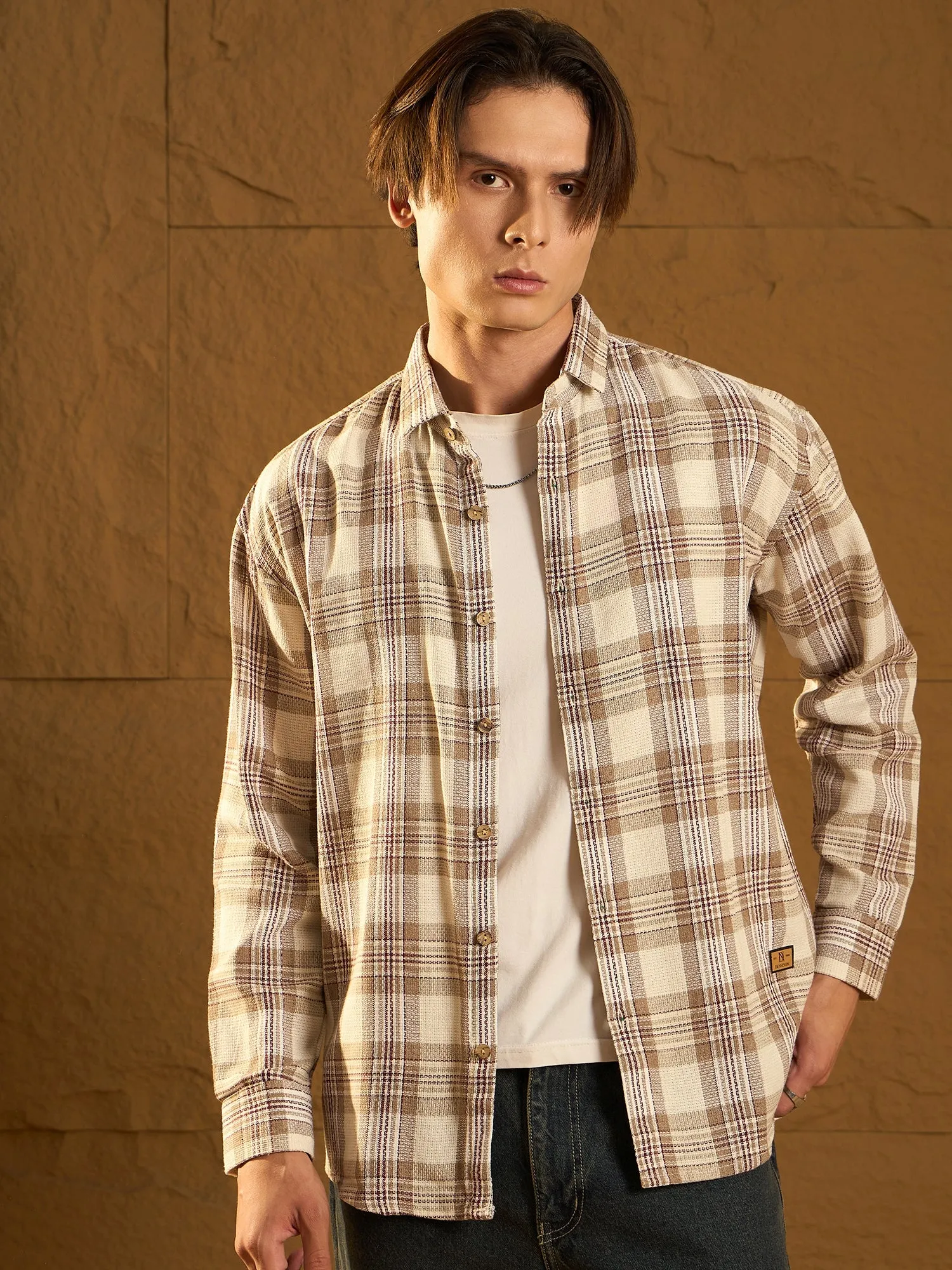 Drop Shoulder Oversized Windowpane Checked Shirt